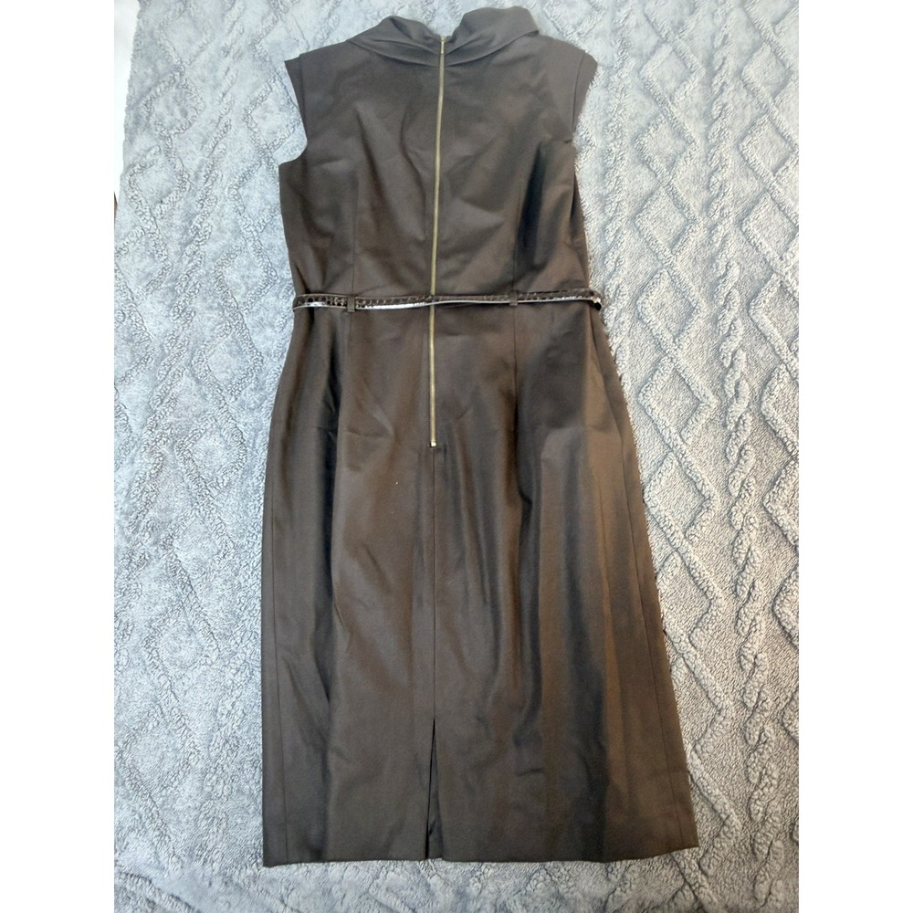 Antonio Melani Dress Women's 8 Brown Cowl Neck Belted Sleeveless Career Midi